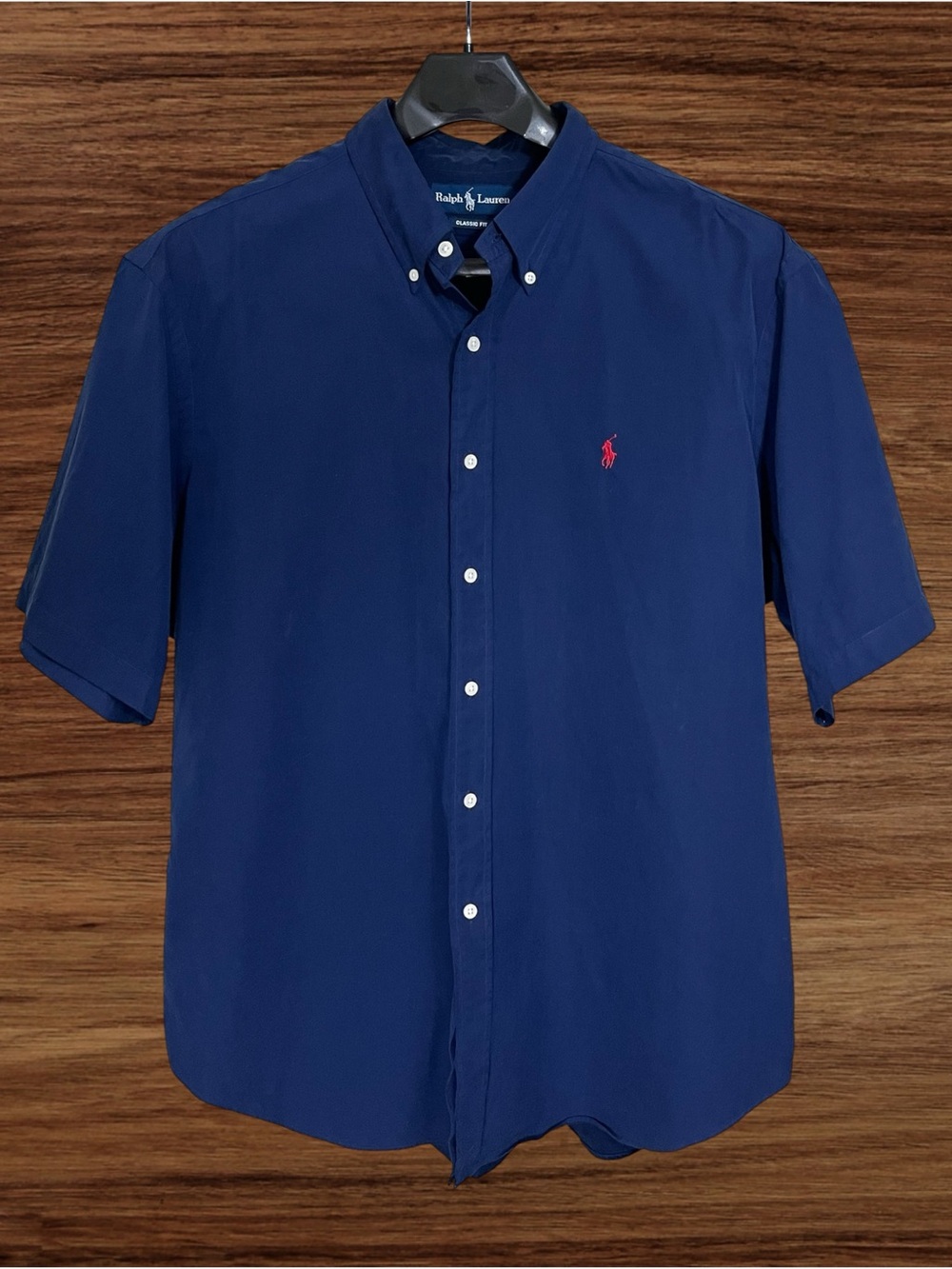 Ralph Lauren Classic Fit Short Sleeve Button Up Shirt. Navy Blue Size XXL